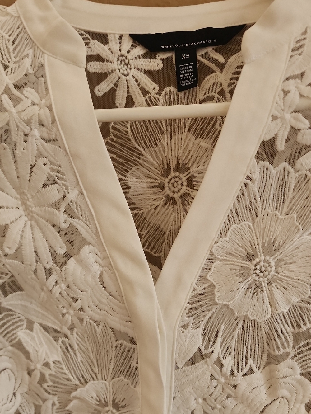 White House Black Market White Floral Lace Button-Front Blouse - Picture 2 of 5